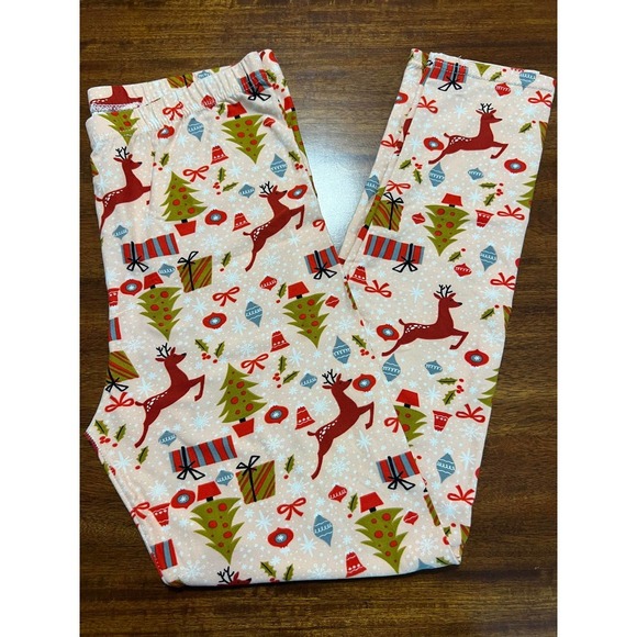 none Other - New Kids Holiday Reindeer Gift Legging Medium Peach Christmas Print